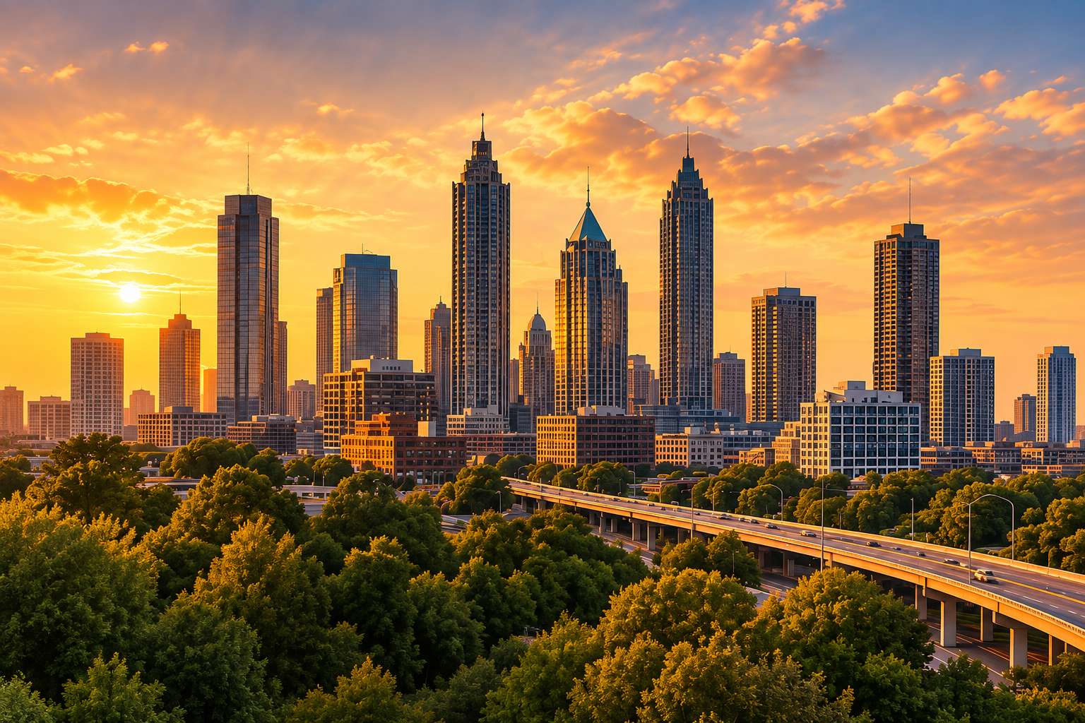 Atlanta skyline in warm evening light